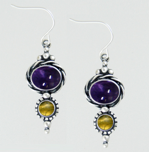 Sterling Silver Drop Dangle Earrings With Iolite And Citrine